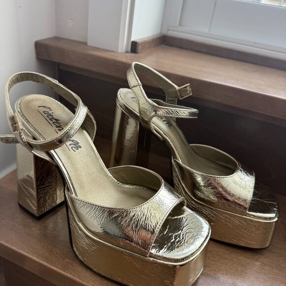 Intervalle Gold Chunky Heel Sandals – Size 38 - Picture 4 of 4